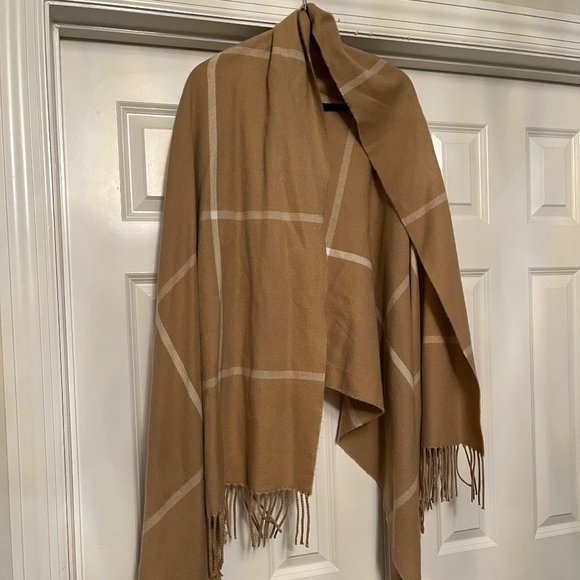 J. Crew Accessories - J. Crew Camel Plaid Shawl Blanket Scarf Windowpane Cream One Size